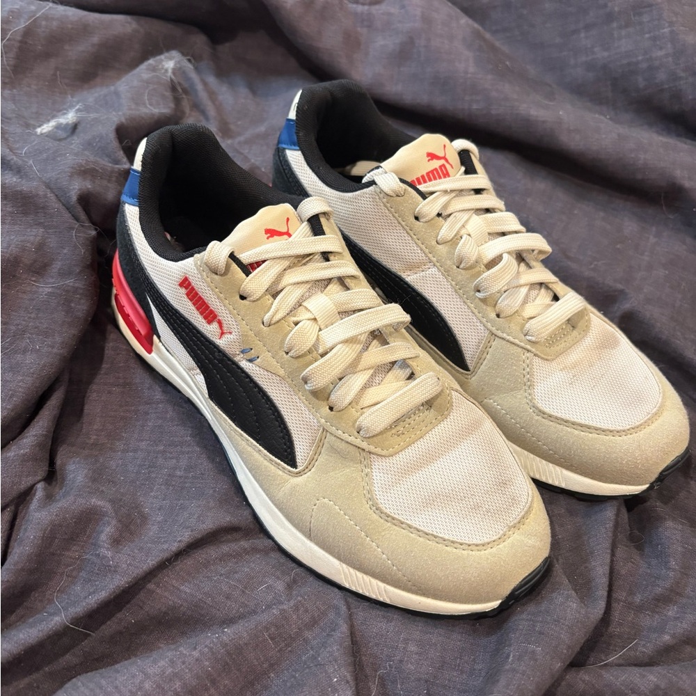 Puma Cream and Black Retro Sneakers with Suede and Mesh